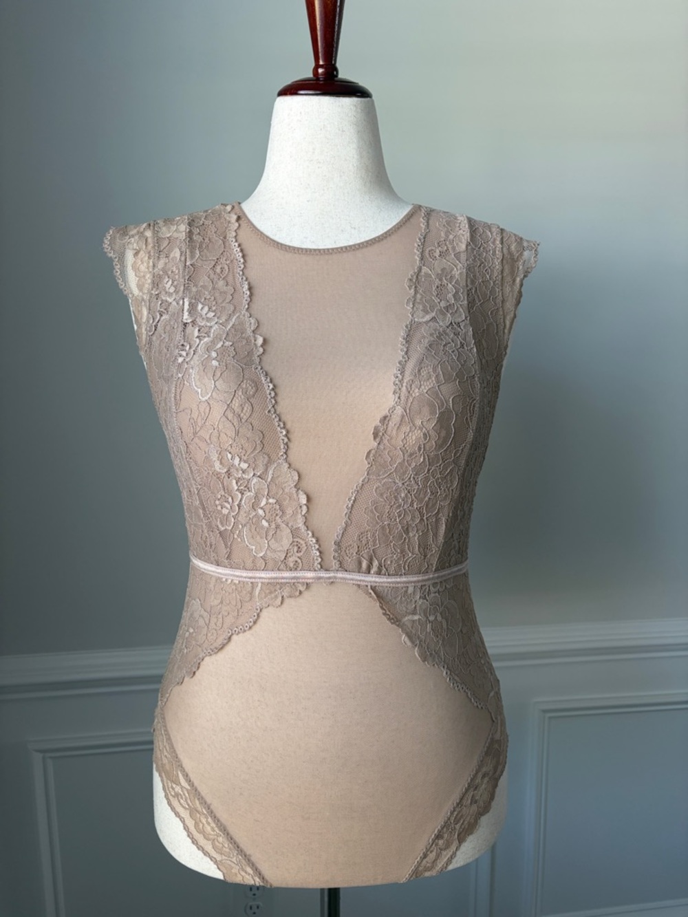 Just Sexy Lingerie Sheer Lace Bodysuit in Nude 3X